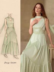 MOTF PREMIUM ĐẦM DÀI DÁNG CHỮ A VẢI JACQUARD DÀNH CHO NỮ, XUÂN/HÈ - Màu xanh Bạc hà - Xem 1