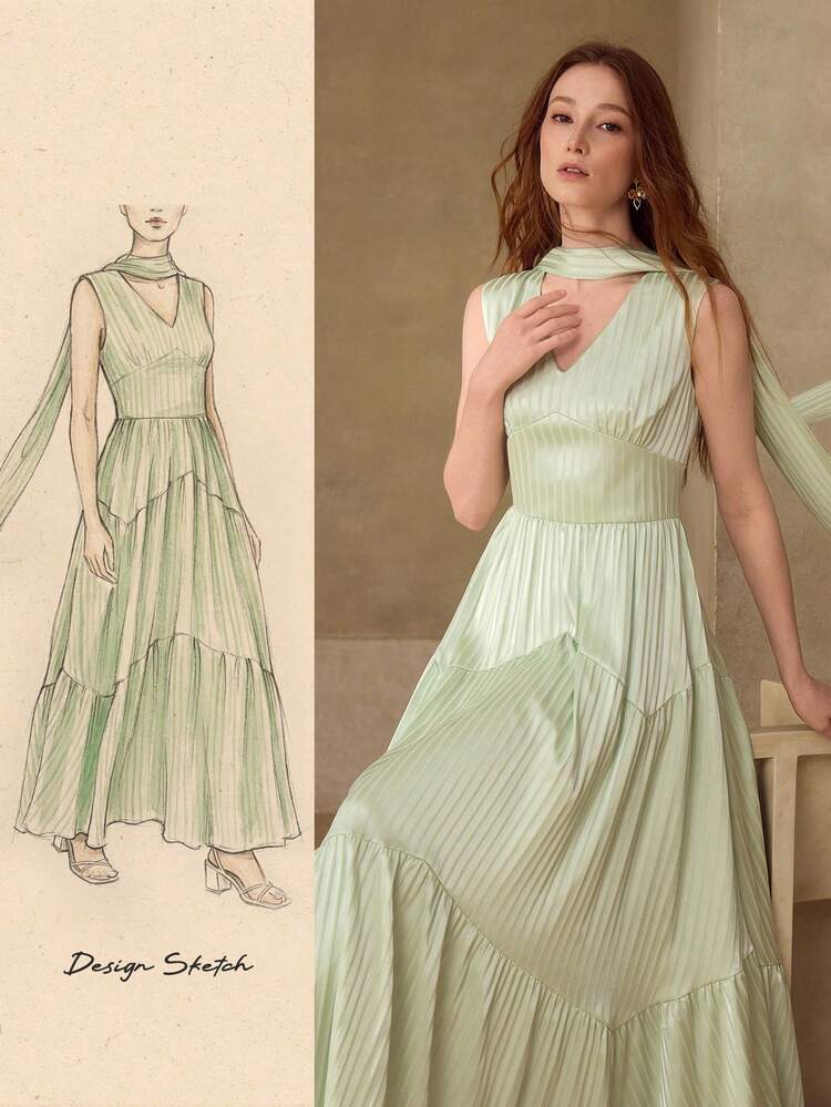 WOMEN'S JACQUARD LONG A-LINE DRESS, SPRING/SUMMER