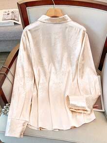 GlowEve CURVE Plus Size Women's Long Sleeve Blouse,Chinese Style Satin Shiny Finish Shirt, 3D Graphic,Elegant,Formal,Champagne,Autumn Party Commute Blouse Fall - Light Yellow - View 2