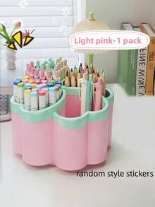 New Thickened Rotating Desktop Organizer With 360° Rotation Function - 4 Large Storage Compartments, Suitable For Office Supplies, Makeup Brushes And School Necessities, Available In 3 Color Options, Space-Saving Design, Ideal For Home, Office And Study, Desktop Accessory, Stationery Holder, Fun Design, Smooth Surface - Multicolor - View 4