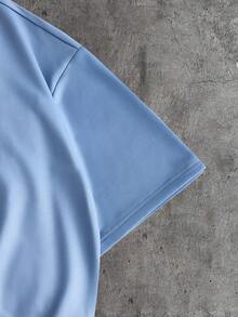 AXEPEAK 男士夏季休闲复古美式自由女神像字母印花短袖T恤 - 藍色 - 查看 4