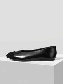 MOTF MUJERES BAILARINAS DE CUERO PU CUADRADAS DE CONTRASTE PARA NAVIDAD - Negro - Ver 2