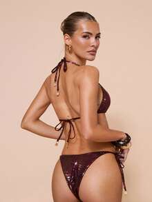 Lumalex 金箔太阳吊坠配饰，时尚性感露背项链，适合搭配比基尼泳衣两件套 - 紫色 - 查看 6