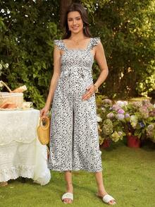 SHEIN Maternity Casual Ditsy Floral Jumpsuit - Khaki - View 6