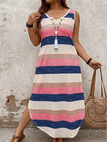 EMERY ROSE Plus Size Women's Casual Striped Dress, Spring/Summer - Multicolor - View 5