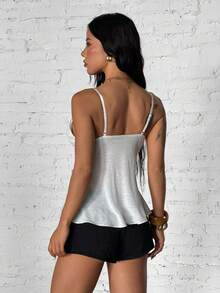 StreetHx 女士蕾丝边V领无袖上衣，复古街头风，春夏款 - 白色 - 查看 2