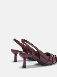 CUCCOO CURVES Wider Width Pointed Toe High Heel Elegant Black Satin Backstrap Sandals All Seasons Spring Shoes Spring Break Easter For Christmas Valentine's Day - Burgundy Square - View 9