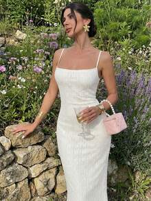 Firerie 女士杏色纹理 Mina 垂褶领露背系带腰身性感优雅连衣裙，适合春夏、海滩、通勤、优雅、性感、度假、海滩、波西米亚风、夏威夷、约会、派对、音乐会、演出、婚礼季、音乐节、毕业典礼、舞会等场合。 - 杏色 - 查看 11