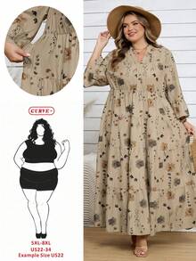 SHEIN CURVE+ Váy đi biển dáng rộng in họa tiết hoa cỡ lớn cho nữ, tay loe, trang phục đi biển/đồng quê/mùa hè/trang phục đi biển - Nhiều màu - Xem 11