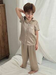 DAZY 男童单排扣短袖上衣和裤子休闲家居服睡衣套装 - 卡其色 - 查看 5
