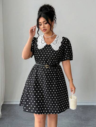 Elenzga Vestido de mujer talla grande con bloque de color, cuello y estampado floral para vacaciones y playa