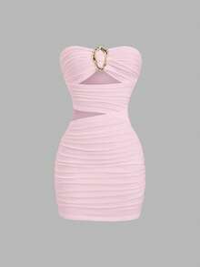 Sweetra Vestido corto ceñido y sin tirantes para mujer con hebilla metálica - Rosa - Ver 4