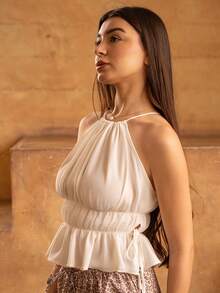 Andrea Bello Camiseta blanca sin mangas con plisado casual para vacaciones para mujer - Blanco - Ver 5