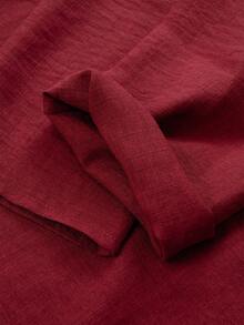 SHEIN Holidaya Women's Casual Versatile Solid Color Notch Collar Blouse - Burgundy - View 4