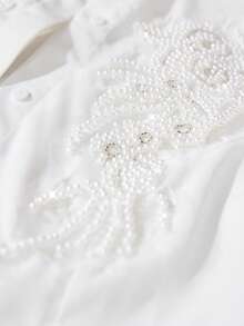 Aveloria Rosie New Sequin Embellished Petal Sleeve Sweet Cropped Blouse - White - View 3
