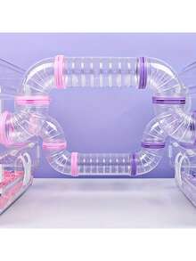 18 Piece Set Of Hamster, Sand Rat, And Guinea Pig Tunnel System With Lock Connecting Tube - Transparent PVC Modular Small Animal Cage, Easy To Assemble Hamster Tunnel For Training And Foraging - Suitable For Hamster Cages, Fish Tanks, Rodent Nests, Guinea Pig Supplies, Hamster Accessories - Multicolor - View 3