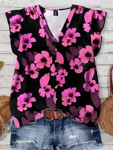 EMERY ROSE Elegant Tropical Floral Print Casual Loose Shirt, Suitable For Summer - Multicolor - View 2
