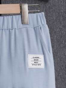 Vacaura 男童休闲白色条纹口袋设计短袖T恤和针织运动裤套装（2件套），春夏款 - 藍色 - 查看 4