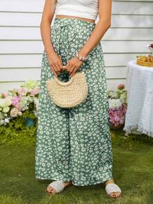 SHEIN Maternity Casual Ditsy Floral Wide Leg Pants - Multicolor - View 4