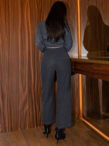 Bris Aura 新款休闲女式宽松口袋喇叭裤，秋季女式连衣裙裤，保暖内衬 - 灰色 - 查看 5