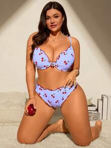 Swim Mod Bộ đồ bơi tankini có đệm mút, in họa tiết ngẫu nhiên, dành cho nữ cỡ lớn (2 món/bộ). - Màu tím hoa cà - Xem 4