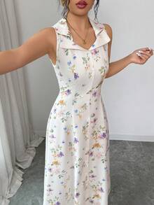 Elenzga 女士优雅度假碎花翻领开襟A字连衣裙，春夏款 - 彩色 - 查看 7