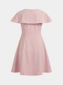 SHEIN 少女V领开衫连衣裙，商务通勤优雅可爱休闲连衣裙 - 淺粉色 - 查看 3