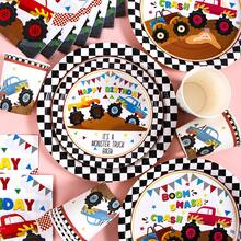 Black And White Plaid Mountain Bike Disposable Plates, Napkins And Cups Set, Serves 20 Guests. This Disposable Party Supplies Set (Including Plates, Napkins And Cups) Is Perfect For Birthday Parties, Weddings And Family Picnics. - View 3