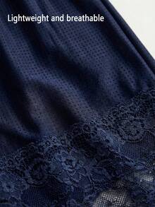Fluxe Pantaloncini larghi da donna con coulisse in vita e pizzo a contrasto - Blu Navy - Visualizzare 3