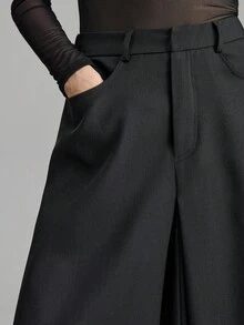 Ontre Petite Quần ống rộng màu đen dáng suông mới dành cho nữ PETITE 2026 SS, trang phục mùa hè thường ngày, phù hợp cho công sở, câu lạc bộ, trường học, bãi biển, lễ tốt nghiệp, mặc hàng ngày. - màu đen - Xem 3