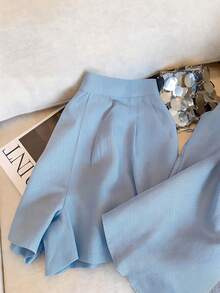 Airaco Bộ đồ nữ mùa hè kiểu dáng thường ngày, áo tank top và quần short màu trơn, gồm 2 món. - Màu xanh nhạt - Xem 5