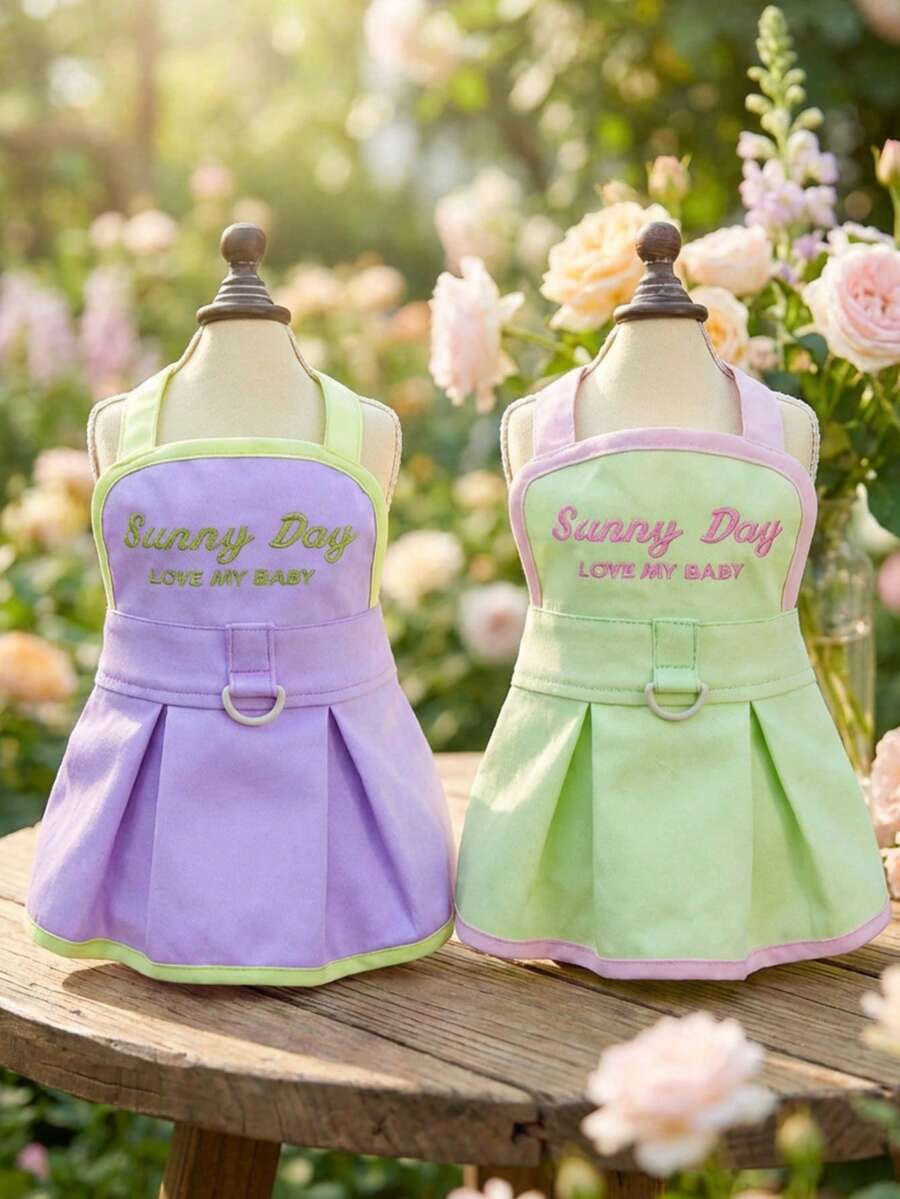 PETSIN 狗狗服装、猫咪服装、动物裙装、宠物春夏新品系列、幼犬连衣裙、公主风百搭连衣裙、条纹印花、小型动物服装、清凉防晒霜 - 彩色 - 查看 1