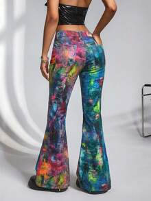 Jeanoix Quần jeans ống loe nữ họa tiết graffiti có túi, kiểu dáng thường ngày. - Nhiều màu - Xem 2