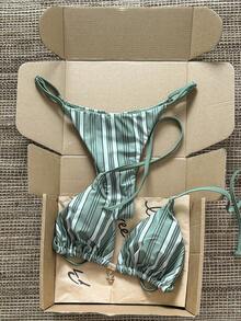 Swim Mod Bộ bikini nữ gồm dây chuyền in họa tiết ngẫu nhiên, trang sức kim loại, thích hợp cho mùa xuân/hè. - Nhiều màu - Xem 2
