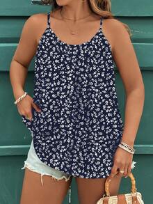 EMERY ROSE Áo hai dây nữ cỡ lớn in hoa, kiểu dáng thường ngày đa năng, phù hợp cho mùa hè. - Màu xanh hải quân - Xem 3