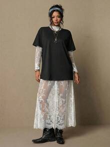Freevana Đầm ren đen phong cách Bohemian cổ điển cỡ lớn, thanh lịch, đa năng, thích hợp mặc hàng ngày, đầm dự tiệc mùa xuân sớm dành cho phụ nữ. - trắng - Xem 7