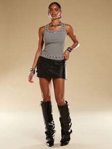 Normani Grey Cropped Sleeveless Top - Grey - View 6