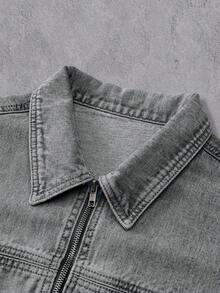 Manfinity Denimwave Men's Denim Short Jacket, Long Sleeve Cropped Men Jacket - Grey - View 4