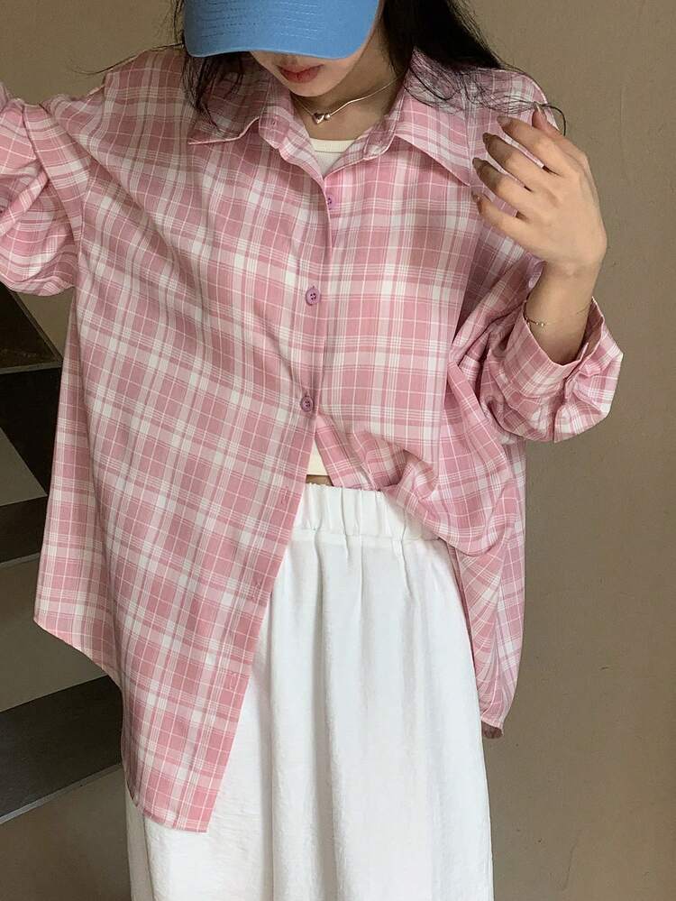 Women's Plaid Loose Casual Long Sleeve Shirt Summer
