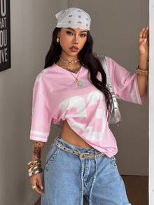 Coolane Women's Summer Streetwear Going Out Athleisure Casual Graphics Breathable Mesh Loose Jersey T-Shirt - Pink - View 3