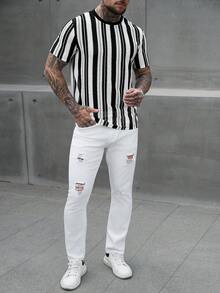 Manfinity CasualCool Men's Casual Striped Short Sleeve T-Shirt, Summer - Multicolor - View 5