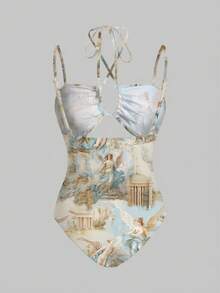 Y2Kool cha5rlie Áo liền thân nữ phong cách Boho Bohemian in họa tiết cây cỏ, kiểu dáng cut-out, cổ yếm, thích hợp cho mùa hè, kỳ nghỉ, bãi biển, lễ hội, Ibiza, kiểu dáng Gyaru, áo liền thân họa tiết, áo liền thân dự tiệc. - Nhiều màu - Xem 4