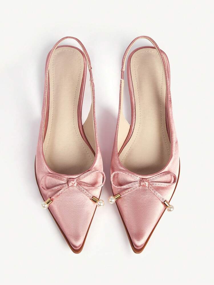 CUCCOO CHICEST Women Shoes Summer And Summer New Low Vamp Pink Bow With Pearl Women's Shoes Fabric Upper Breathable Inside Daily Casual Fashion Flat Shoes Wedding Shoes Summer Shoes Bride Shoes