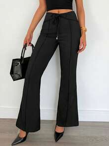 Siren Gaze Quần ống loe nữ cạp chun, kiểu dáng thường ngày đa năng, thích hợp mặc hàng ngày. - màu đen - Xem 5