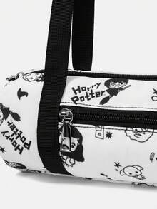 HARRY POTTER X SHEIN 1pc Versatile Letter & Cartoon Pattern Shoulder Bag Suitable For College Students, Formal Events, Parties, And Daily Outings - Black and White - View 5
