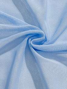 SHEIN Tween Girl 1-Piece Swimsuit,Cute Ocean Style Light Blue Ribbed Bathing Suit With Shell Charm,2-Piece Set With Mesh Skirt For Summer Holiday & Beach - Baby Blue - View 6