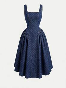 GlowEve Women's Plaid Ruffle Casual Daily Date Outing Denim Cami Dress - Blue - View 3