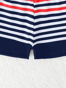 SHEIN 2pcs/Set Baby Boy Swimwear, Cute Cartoon Shark Print Colorblock Long Sleeve Knit Rash Guard And Swim Trunks, Swimsuit Set - Multicolor - View 5