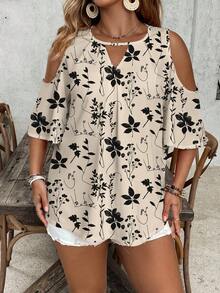 SHEIN VCAY Blusa holgada con estampado floral retro minimalista casual para mujeres de talla grande - Multicolor - Ver 5