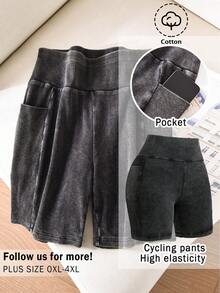 CosyJoli Quần short Bermuda nữ cỡ lớn, quần short bó sát in họa tiết bông tuyết, quần short đạp xe. - màu đen - Xem 1